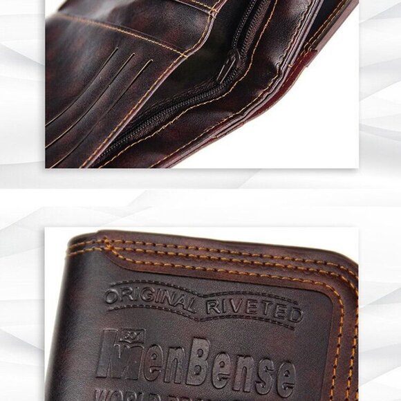 Men's Retro Leather Vertical Section ID Credit Card Holder Wallet with Hasp - Picture 5 of 5